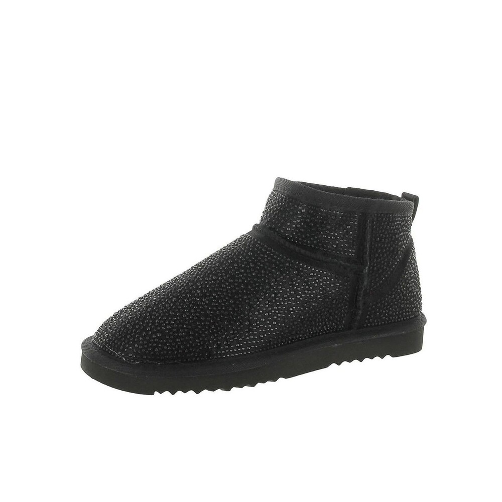 INC Womens 6 M Black Bling Rhinestone Embellished Faux Fur Flat Booties NIB PB8